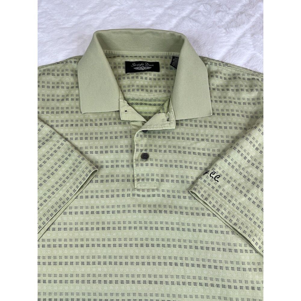 Straight Down Polo Shirt Men's (L) Green Geometric Cotton Aerocool Golf Pullover